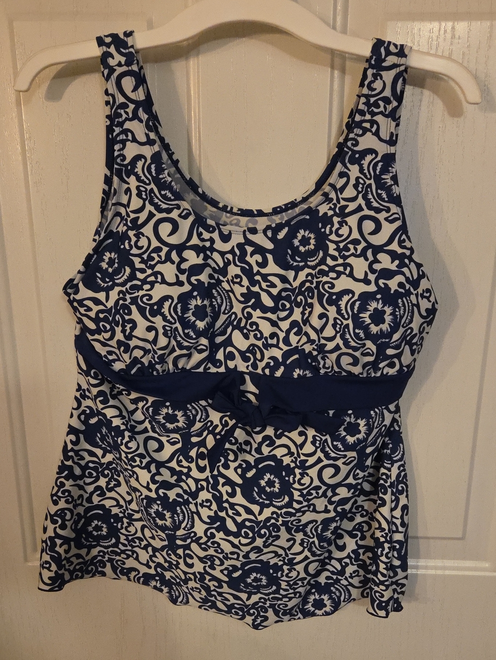 Navy and White Floral Tankini Top with Waist Tie Size XL